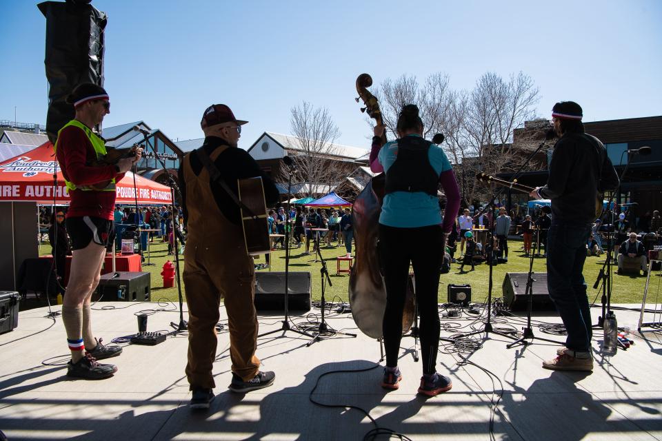 A band performs at New Belgium for participants of the 50th Horsetooth Half Marathon on April 16, 2023, in Fort Collins.