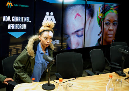 Gabriella Engels, who claims to have been assaulted by Grace Mugabe, arrives for a news conference in Pretoria, South Africa, August 17, 2017. REUTERS/Siphiwe Sibeko