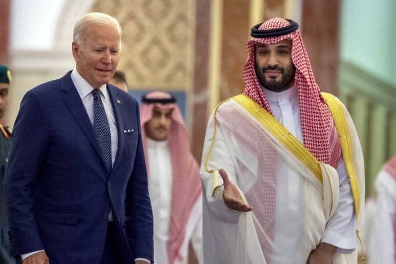 2022年7月15日，美國總統拜登會見沙烏地阿拉伯王儲穆罕默德（AP）