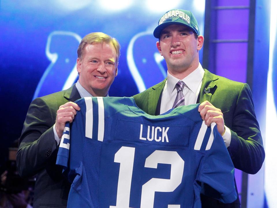 Andrew Luck is selected with the first overall pick of the 2012 NFL Draft by the Indianapolis Colts.