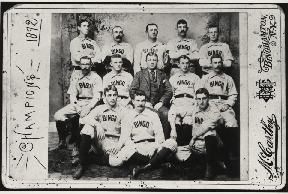 An 1892 photograph of the Binghamton Bingoes, who later became the Triplets.