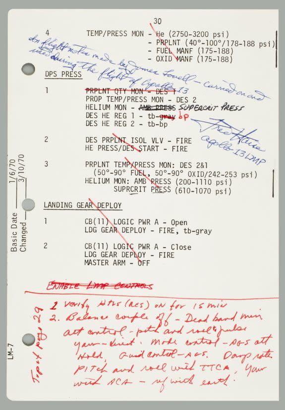 This one page note details some of the main actions Apollo 13 astronauts needed to make in order to get back to Earth safely after a failed flight to the moon. It sold at auction for $84,100.