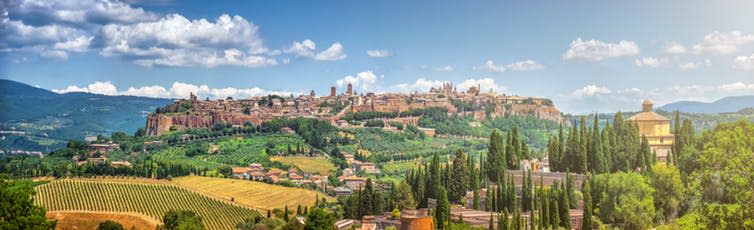 <span class="caption">Orvieto, Italy – home of the cittaslow movement.</span> <span class="attribution"><a class="link " href="https://www.shutterstock.com/image-photo/beautiful-panoramic-view-ancient-etruscan-town-462615946?src=8HpBG7oKPGTrehXLEzrDkA-1-5" rel="nofollow noopener" target="_blank" data-ylk="slk:Shutterstock.;elm:context_link;itc:0;sec:content-canvas">Shutterstock.</a></span>