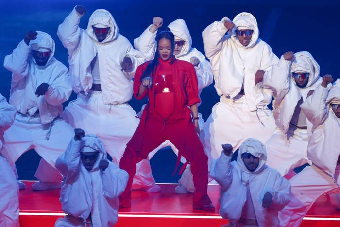 Rihanna performing at the Super Bowl