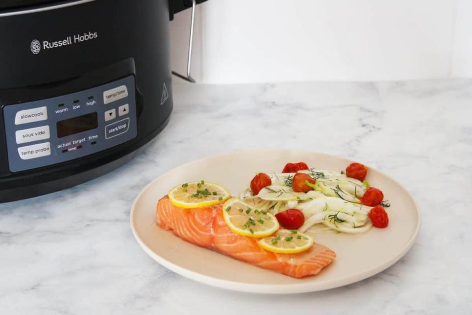 <p>It's Not Complicated</p><p>Unlike other proteins, this salmon only requires about 30 minutes of sous vide time, making it convenient for the busiest of days. Pairs perfectly with the fennel salad.</p><p><strong>Get the recipe: <a href="https://itsnotcomplicatedrecipes.com/sous-vide-salmon-with-fennel-salad" rel="nofollow noopener" target="_blank" data-ylk="slk:Sous Vide Salmon with Fennel Salad;elm:context_link;itc:0;sec:content-canvas" class="link ">Sous Vide Salmon with Fennel Salad</a></strong></p>