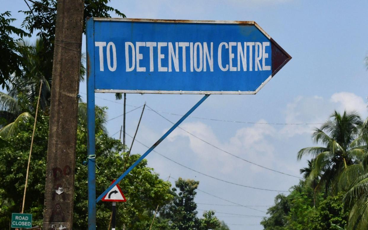 Road sign for a new detention centre being built for people who are not included in a 