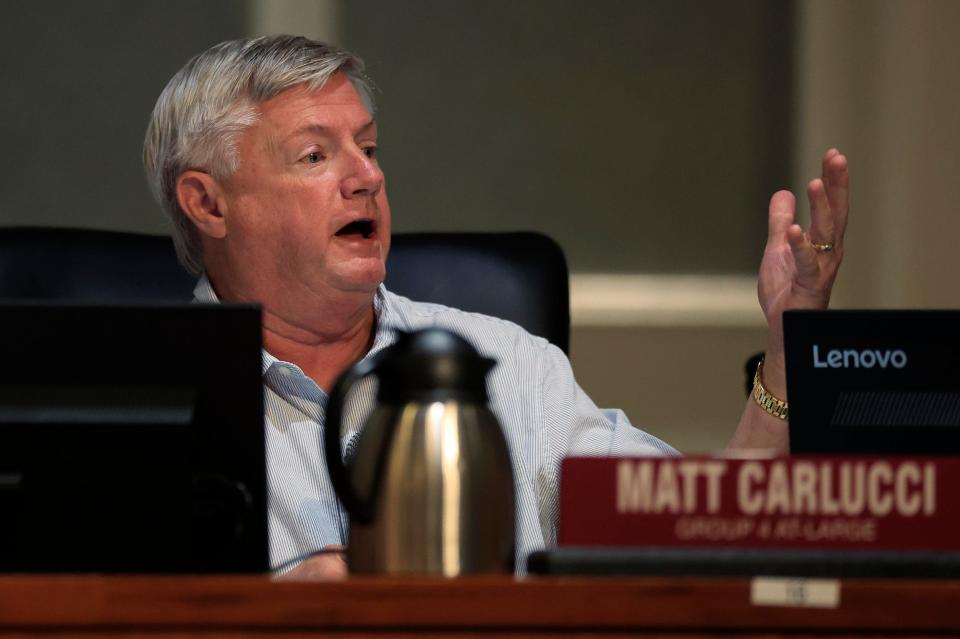 City Council Member Matt Carlucci speaks during a City Council meeting concerning the proposed Jacksonville Jaguars stadium Thursday, June 13, 2024 at City Hall in Jacksonville, Fla.