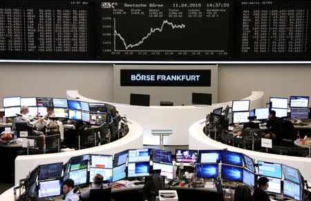 FILE PHOTO: The German share price index DAX graph is pictured at the stock exchange in Frankfurt, Germany, April 11, 2019. REUTERS/Staff/File Photo