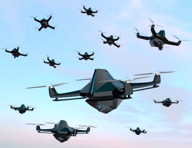 Electric Sky will explore adapting its wireless charging architecture to power a swarm of drones. (U.S. Army CCDC Army Research Laboratory Illustration)