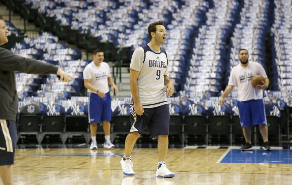 Tony Romo’s sendoff, in essence, will be in a layup line with the Dallas Mavericks, not in a news conference with the Dallas Cowboys. (AP)