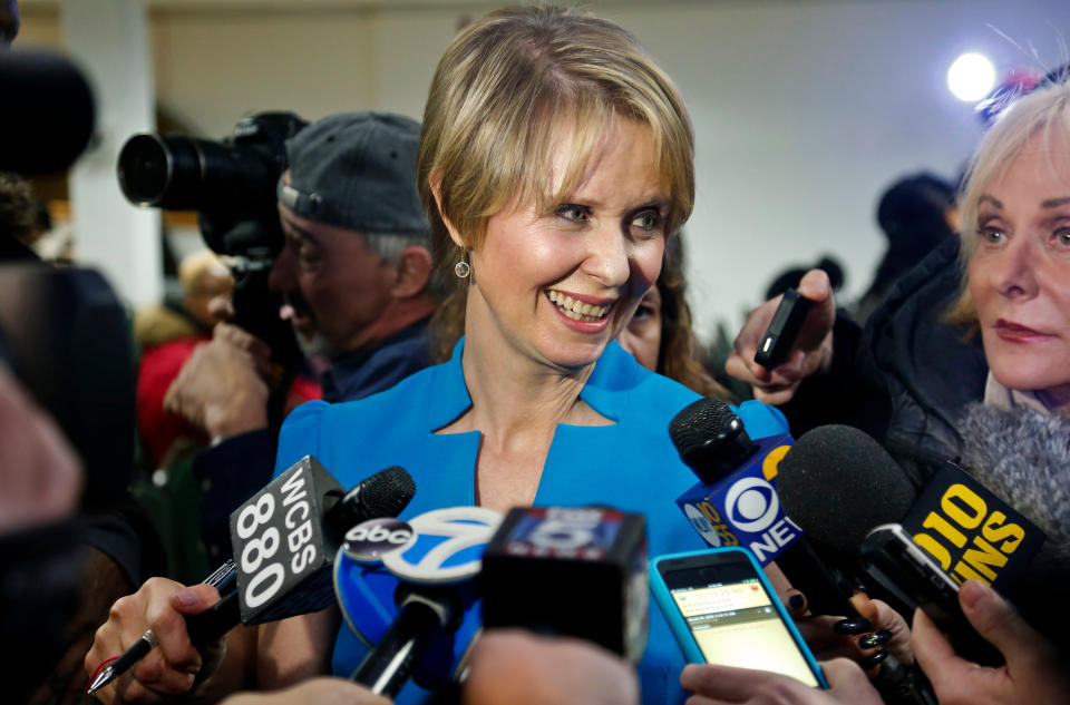 Candidate for New York governor Cynthia Nixon speaks with reporters at her first campaign stop, in the Brownsville section of Brooklyn, in New York. Nixon will challenge New York Gov. Andrew Cuomo for the Democratic nomination. (Photo: Shutterstock)