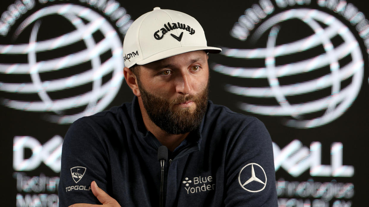  Jon Rahm talks to the media before the 2034 WGC-Match Play 