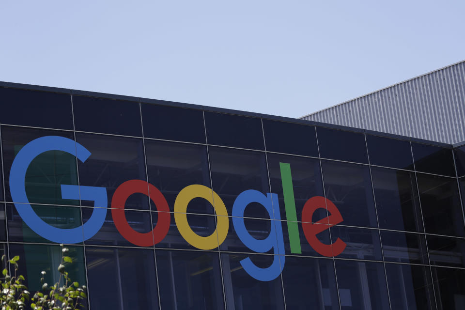 FILE - This Tuesday, July 19, 2016, file photo shows the Google logo at the company's headquarters in Mountain View, Calif. Consumer advocates and the data-hungry technology industry are drawing early battle lines in 2019 in advance of an expected fight over a national privacy law. A think tank backed by Google, Amazon, Microsoft and other major tech companies proposed changes that would still give the industry broad authority to collect and use customer data. (AP Photo/Marcio Jose Sanchez, File)