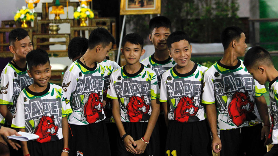 The 13 members of Wild Boar child soccer team, including their assistant coach, were trapped in the Tham Luang cave before a dramatic rescue. Source: AAP