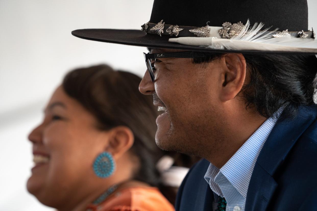 Navajo Nation President Buu Nygren listen during an Aug. 14 Navajo Nation Code Talkers Day ceremony at the Veterans Memorial Park in Window Rock.