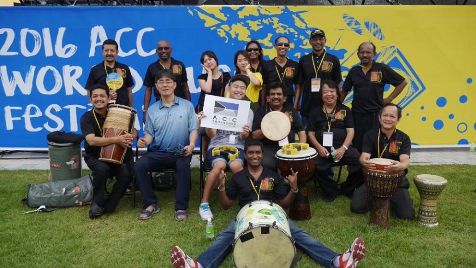 Sanjiv (in front) in Korea with his band for World Festival in 2016. ― Picture courtesy of Aseana Percussion Unit (A.P.U)