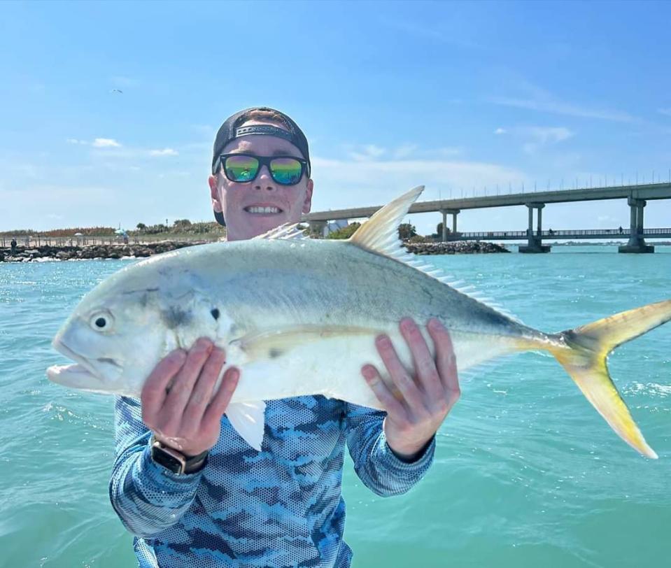 Jack crevalles are spawning offshore like this one caught & released March 27, 2023 with Capt. Glyn Austin on Going Coastal charters in Sebastian.