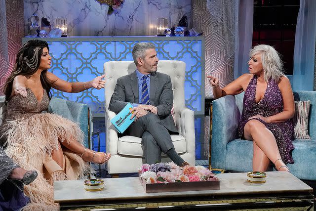 Heidi Gutman/Bravo (L-R) Teresa Giudice, Andy Cohen and Margaret Josephs at the season 10 reunion of 'The Real Housewives of New Jersey'