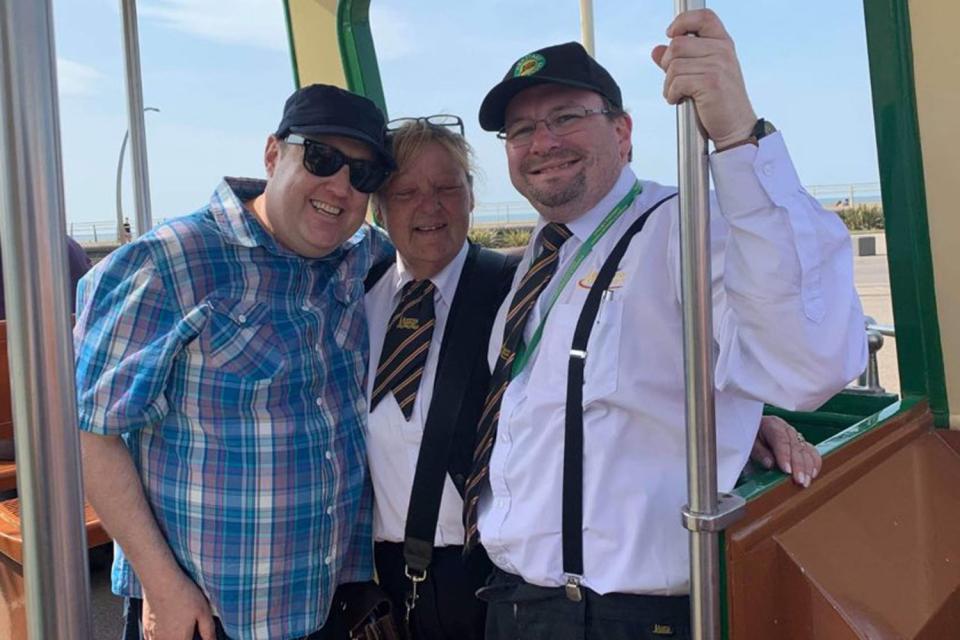 Peter Kay makes rare public appearance as he enjoys a tram tour in Blackpool