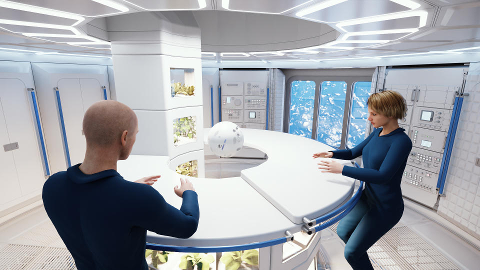 Crew members enjoying their time inside Airbus' Loop habitat captured in an artist's impression.