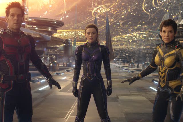 Marvel Studios (Left-right): Paul Rudd, Kathryn Newton and Evangeline Lilly in "Ant-Man and the Wasp: Quantumania"