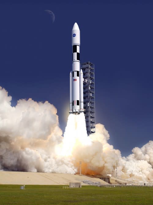 Artist's conception of a Space Launch System (SLS) launch.