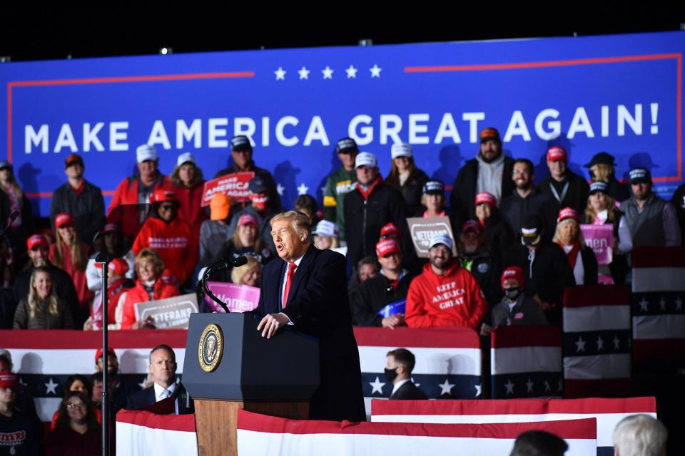 US President Donald Trump speaks to supporters at a