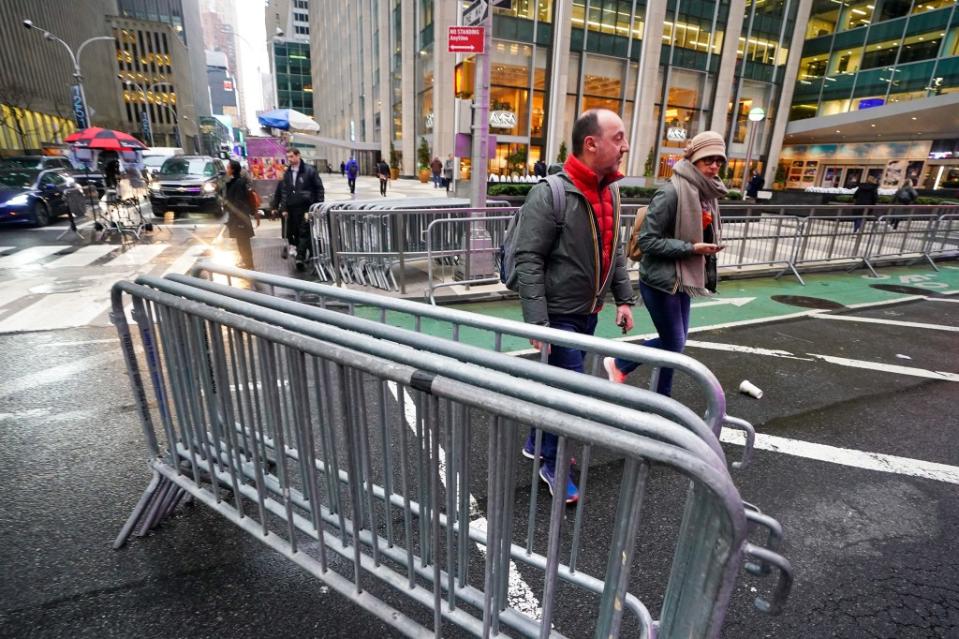 Metal barriers are set up for Biden’s arrival and planned protests. Robert Miller