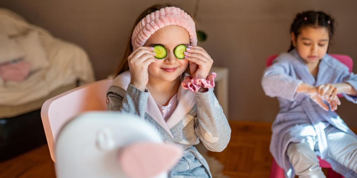 Young girls doing skincare