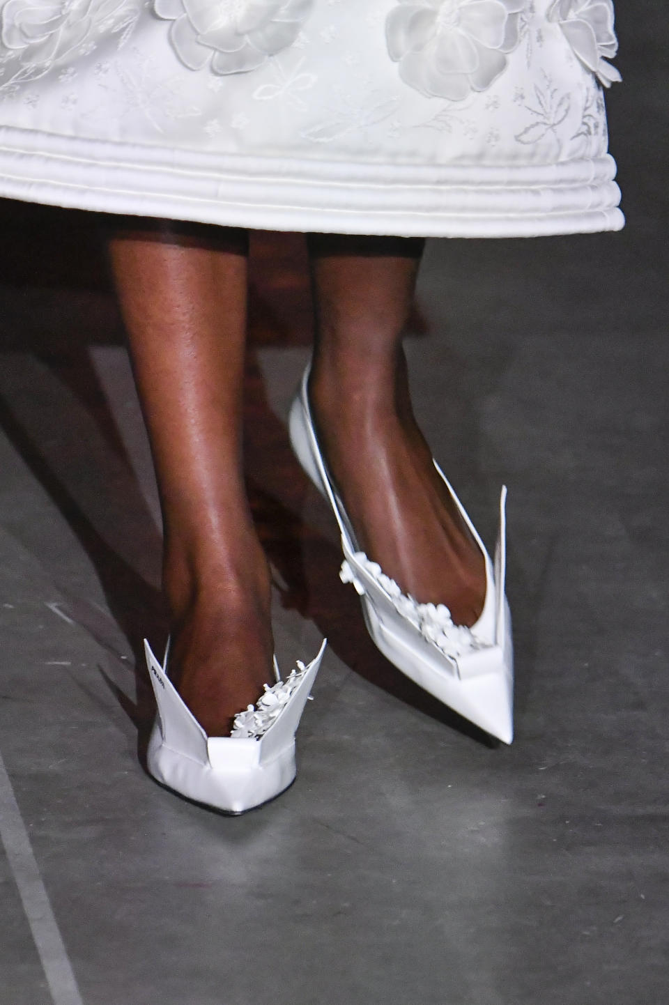 Prada’s pointed toe flat with paper-cutout-inspired detailing. - Credit: Gamma-Rapho via Getty Images