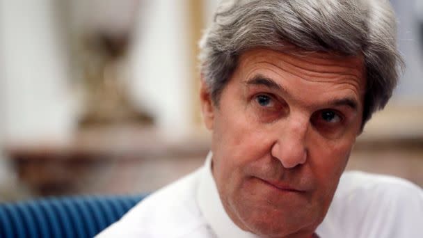 PHOTO: In this Jan. 15, 2017 file photo, U.S Secretary of State John Kerry speaks with the media after attending the Mideast peace conference in Paris. (AP)