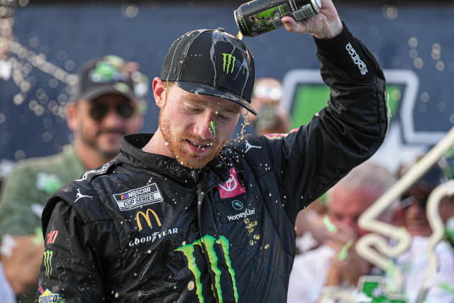Race winner Tyler Reddick cools off after a heated day on the track Sunday in Austin.