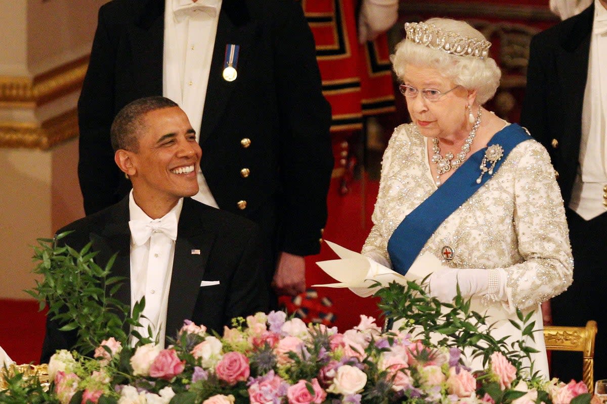 Queen Elizabeth and former US President Barack Obama at a Buckingham Palace State Banquet in 2011 (Lewis Whyld/PA Wire)