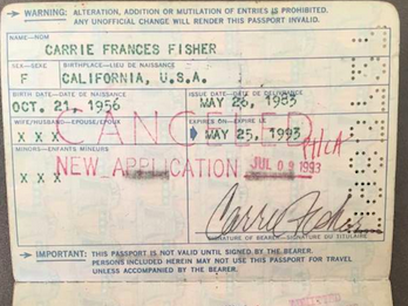 carrie fisher passport