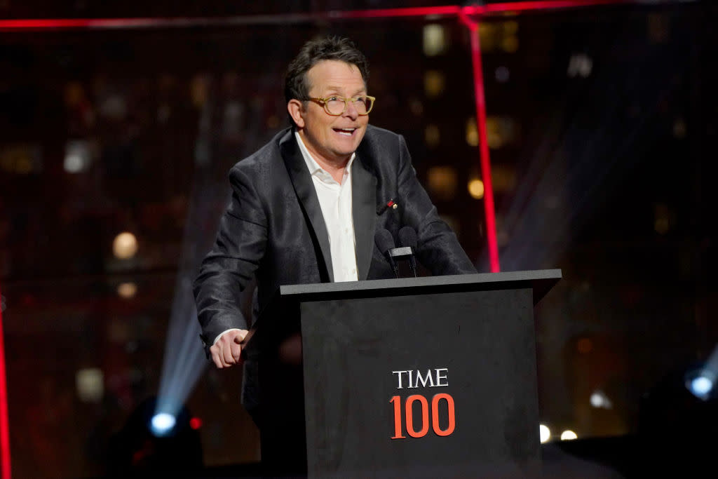 Michael J. Fox speaks on stage at the 2024 TIME100 Gala at the Lincoln Center on April 25, 2024, in New York City.<span class="copyright">Sean Zanni/PatrickMcMullan—GettyImages</span>