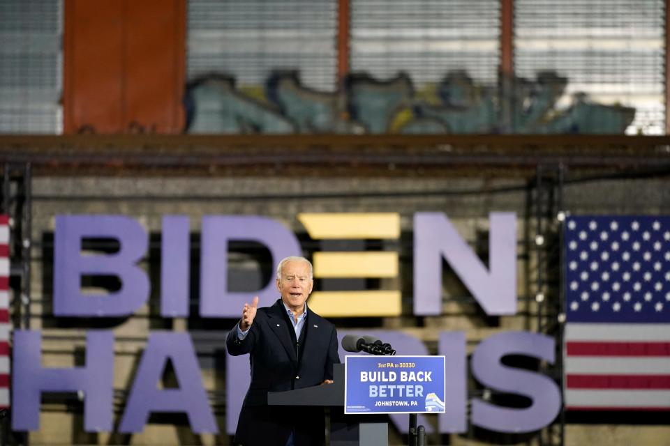 Democratic presidential candidate former Vice President Joe Biden speaks at the Amtrak Johnstown Train Station, Wednesday, Sept. 30, 2020, in Johnstown, Pa.AP Photo/Andrew Harnik