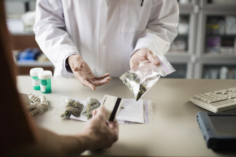 Picking up medical cannabis prescription 
