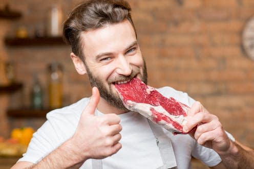   <span class="attribution"><a class="link " href="https://www.shutterstock.com/image-photo/handsome-man-biting-raw-meat-on-566969275" rel="nofollow noopener" target="_blank" data-ylk="slk:RossHelen/Shutterstock;elm:context_link;itc:0;sec:content-canvas">RossHelen/Shutterstock</a></span>