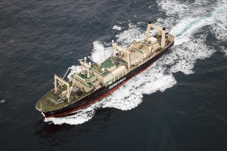 Japanese whaling ship Nisshin Maru is pictured as it leaves an internationally recognised whale sanctuary at 60 degrees south latitude