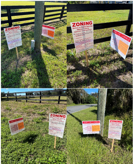 Signs posted in Marion County announced the proposed zoning and land-use changes for Jumbolair.