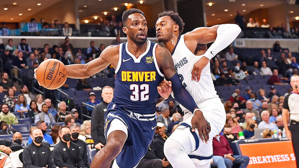 Pictured here, Jeff Green in action for the Denver Nuggets in the NBA.