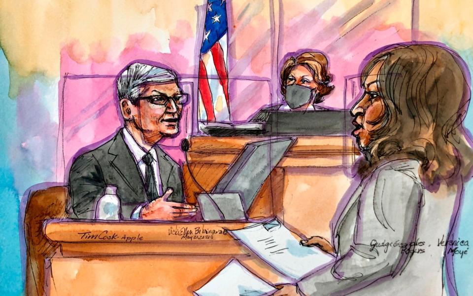 An artist rendering of Cook on the witness stand - Vicki Behringer/AP
