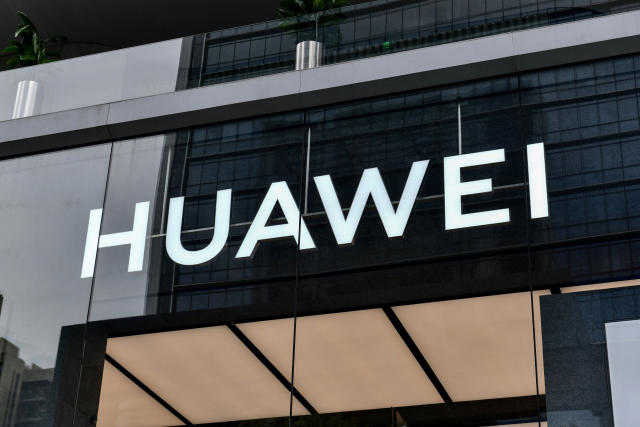 This photo taken on May 31, 2021 shows a Huawei logo at the flagship store in Shenzhen, in China&#39;s southern Guangdong province. - China OUT (Photo by STR / AFP) / China OUT (Photo by STR/AFP via Getty Images)