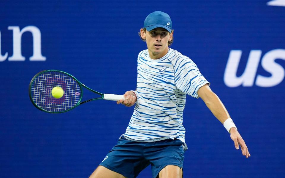 Alex de Minaur returns a shot against Jordan Thompson during his US Open fourth-round victory, September 2, 2024