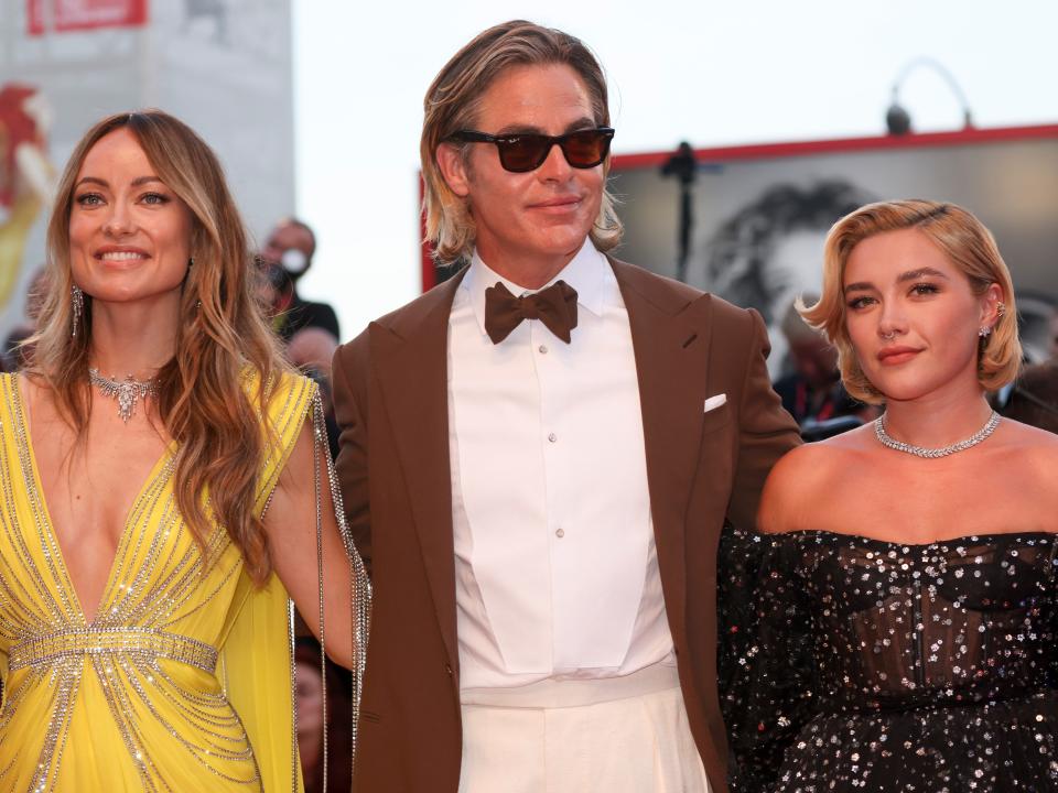 Olivia Wilde, Chris Pine, and Florence Pugh at the world premiere of "Don't Worry Darling" in Venice in September 2022.