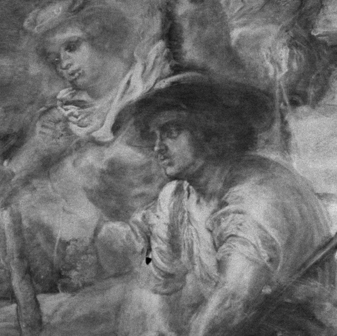 A detail of Paris and Mercury in black and white