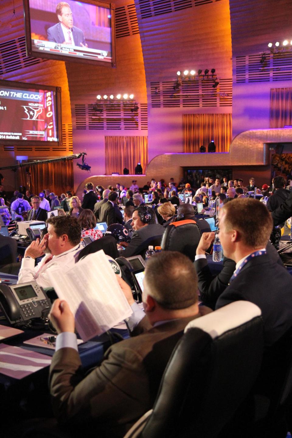 Teams prepare in Radio Music Hall for the NFL Draft 2014 on Thursday May 8th, 2014 in New York. (Jamie Herrmann/AP Images)