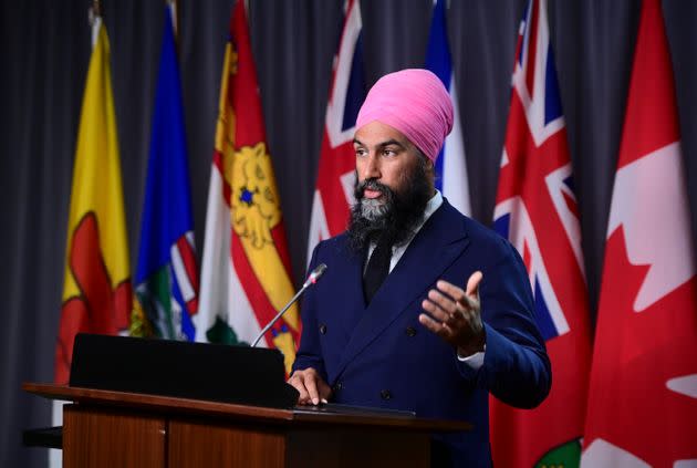 NDP Leader Jagmeet Singh holds a press conference on Parliament Hill in Ottawa on Sept. 22, 2020.