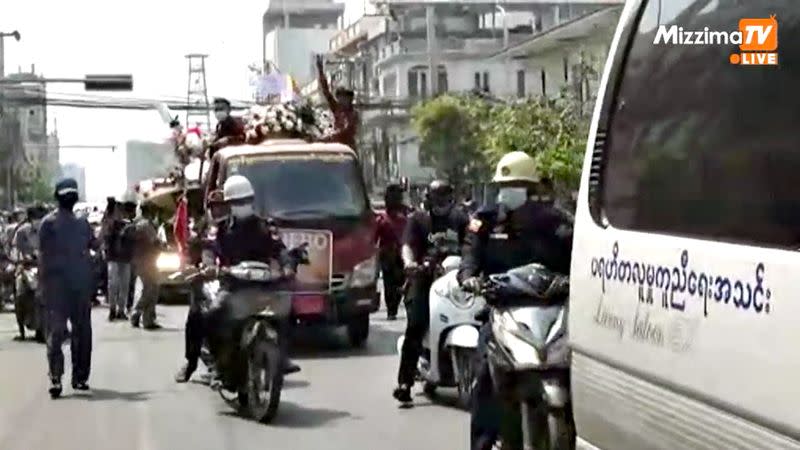 Funeral Procession for Kyal Sin, who was killed during protests on Wednesday, in Mandalay, Myanmar