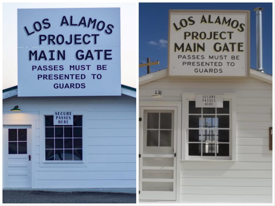 Side-by-side shots of Los Alamos Main Gate Park signage.